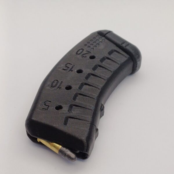20rds ribbed black angled Angled view of black 20rd Tikka T1x 22lr magazine