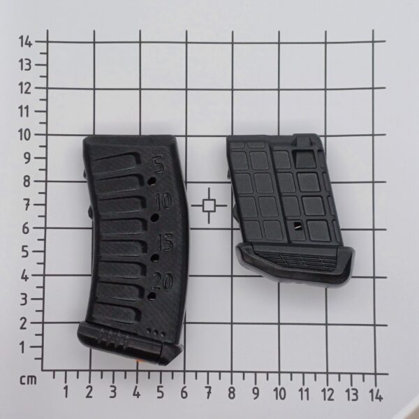 .17 20rds black comparison Size comparison between 20rd Tikka T1x 17HMR magazine and the factory magazine